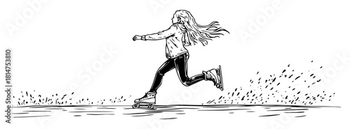 girl roller skating hand drawn illustration
