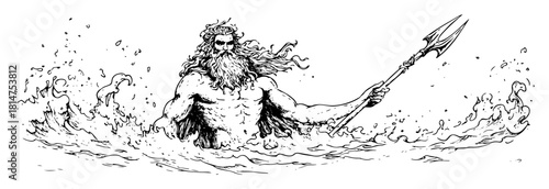 sea god with trident rising from ocean sketch