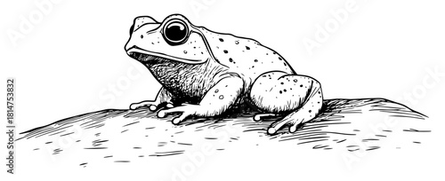 frog sitting on ground hand drawn illustration