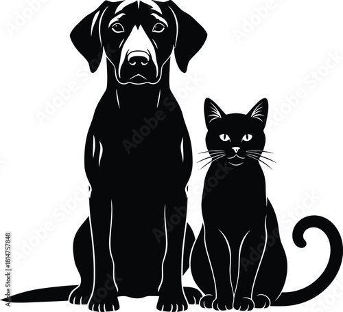 Black dog and cat silhouette illustration on white background