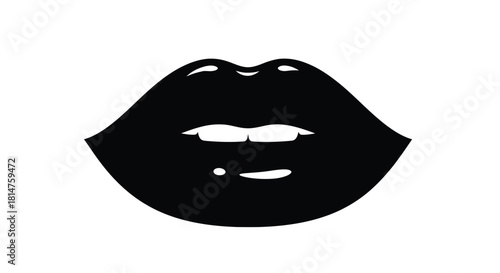 A simple black and white illustration of a pair of feminine lips