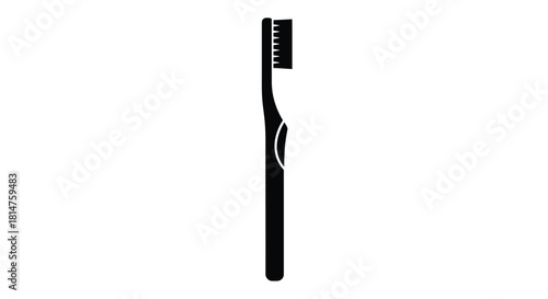 A simple black silhouette illustration of a single toothbrush on white
