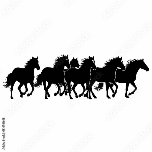 Silhouette of a herd of running horses, a symbol of freedom and power.