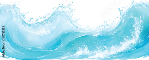 Blue abstract water wave splash with fresh bubbles isolated on white