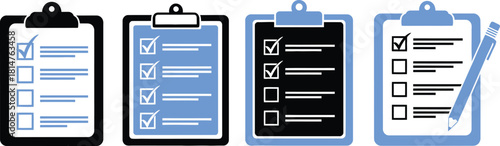 Checklist clipboards with check marks and empty boxes for tasks