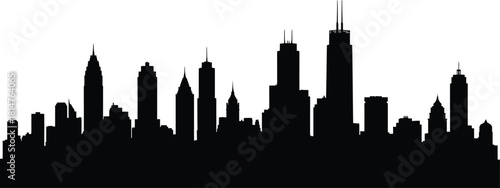 A generic city skyline silhouette featuring various buildings and skyscrapers, creating an urban landscape