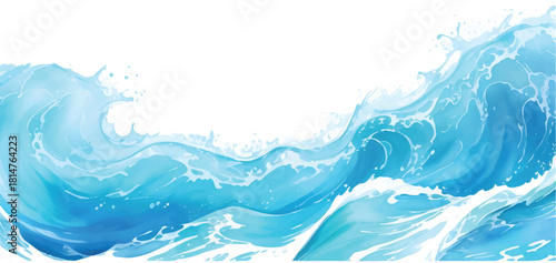 Fresh blue sea water wave background with clear motion and splashing bubbles