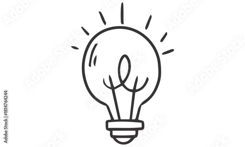 Simple hand-drawn outline illustration of a glowing light bulb, symbolizing ideas and innovation.