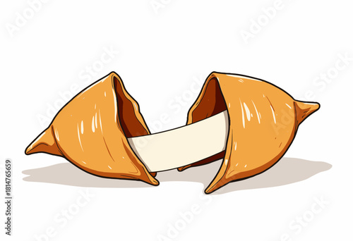Illustration of a Fortune Cookie with an Empty Paper Ribbon for Messages and Predictions