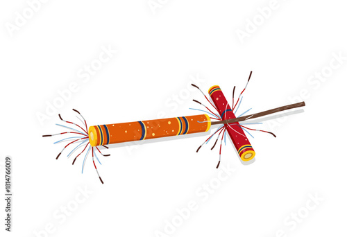 Vibrant Illustration of Traditional Festive Firecrackers Sparking in Colorful Explosions Against a Plain White Background
