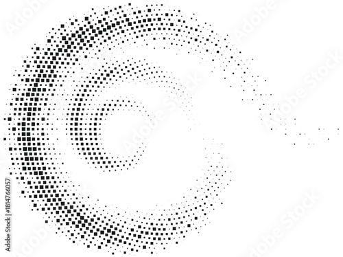 Dynamic halftone spiral fade created with gradually dispersing dots, swirling abstract motion effect forming modern energetic graphic background with soft radial twist design