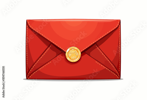 Elegant Illustration of a Red Envelope with a Gold Seal Symbolizing Traditional Celebratory and Cultural Gift-Giving Practices