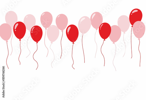 Illustration of Floating Red and Pink Balloons on White Background Celebrating Festive Occasions with Vibrant Color Contrast and Simple Minimalistic Design