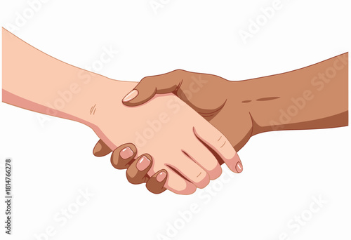 Illustration of a Handshake Between Two Individuals Signifying Agreement, Cooperation, and Friendship Across Cultural or Racial Differences