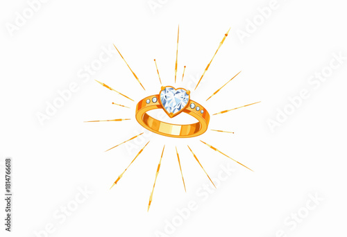 Radiant Gold Ring with Heart-Shaped Diamond and Vibrant Light Rays Spreading Outward Signifying Elegance and Sophistication