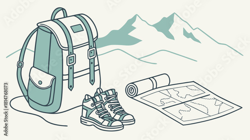 Adventure gear ready for a hike in the mountain