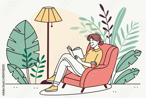 Reading relaxation: Woman enjoying reading in cozy atmosphere