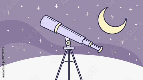Telescope observing the stars and the moon at night