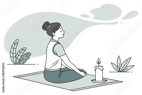 Woman Meditating in Calm Serenity with Candle, Zen-like atmosphere