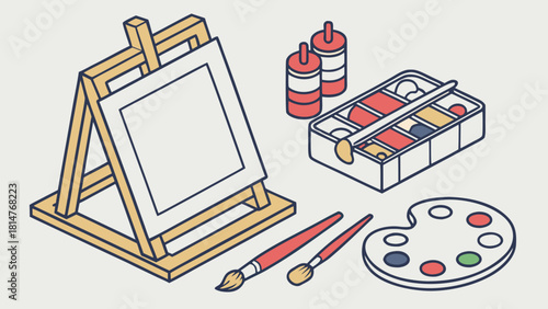 Art supplies laid out on table 