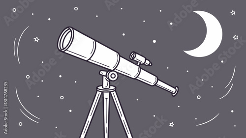 Telescope observing the moon and stars, night sky exploration