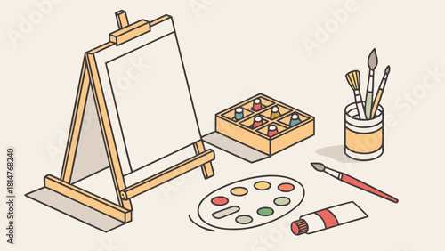 Art supplies for painting on table 