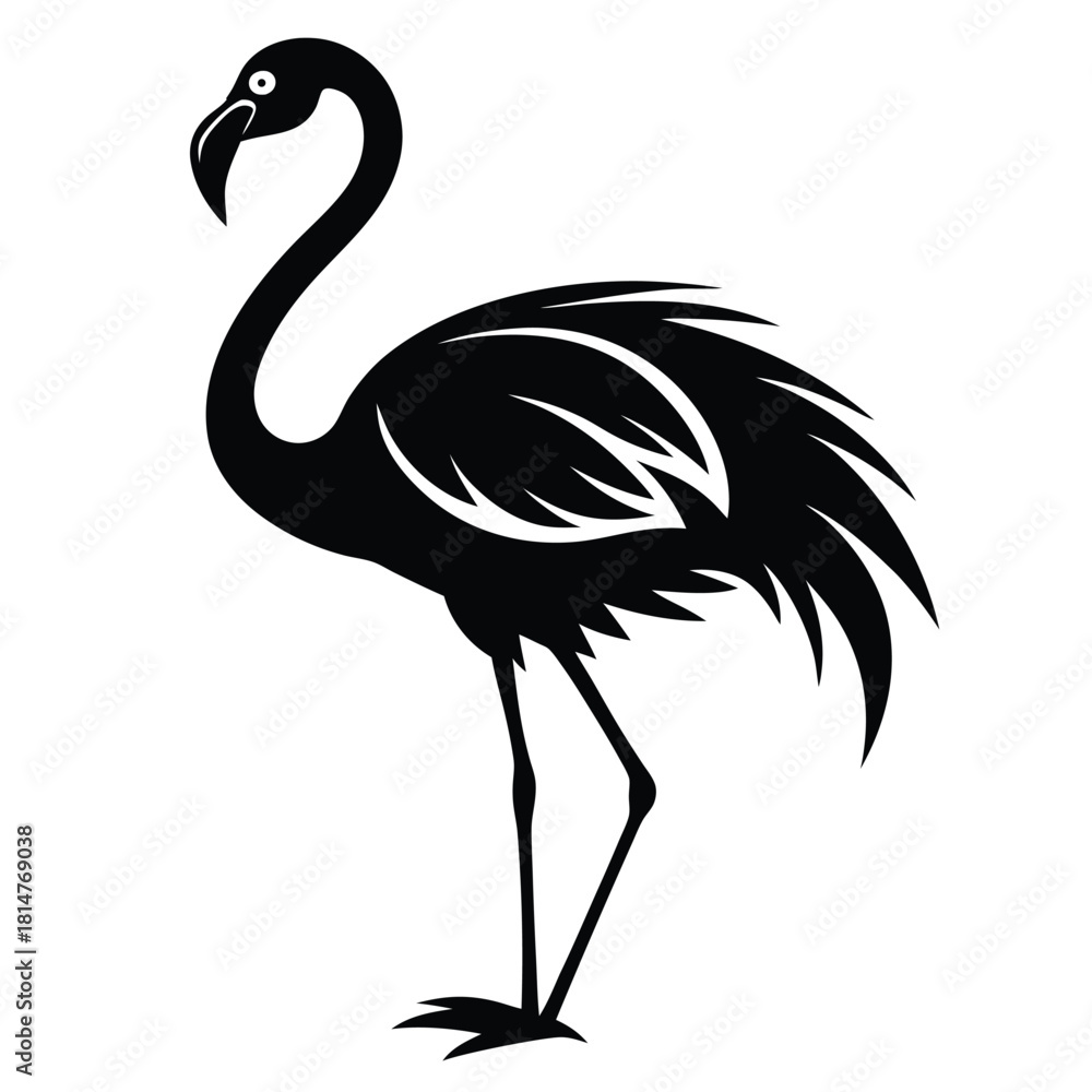 Obraz premium flamingo bird black and white silhouette on white background