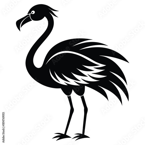 flamingo bird black and white silhouette on white background