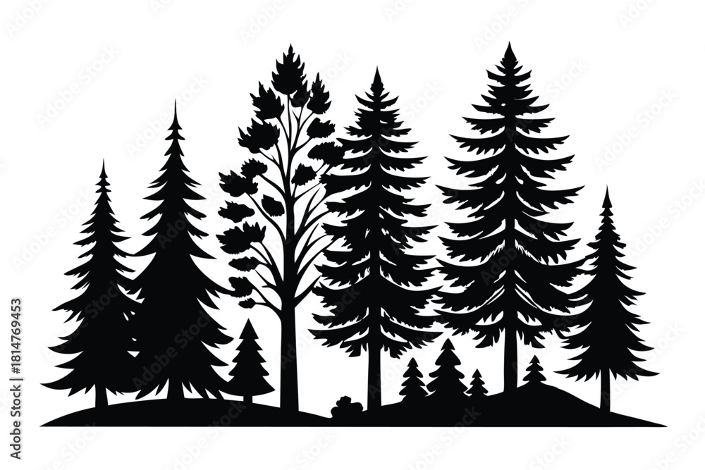 Obraz premium pine tree silhouettes vector