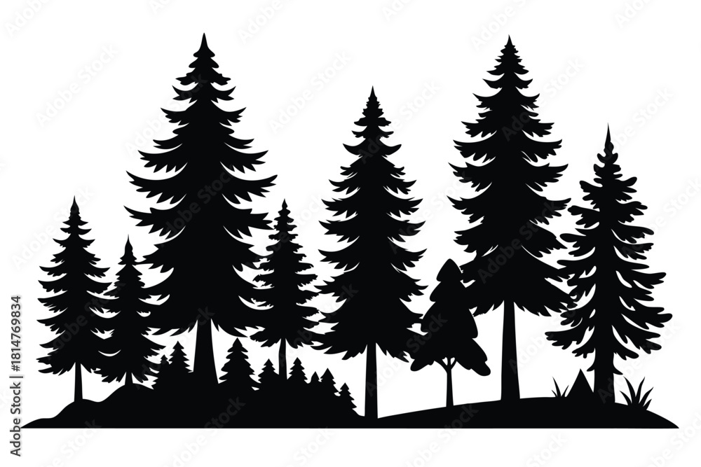 Obraz premium pine tree silhouettes vector