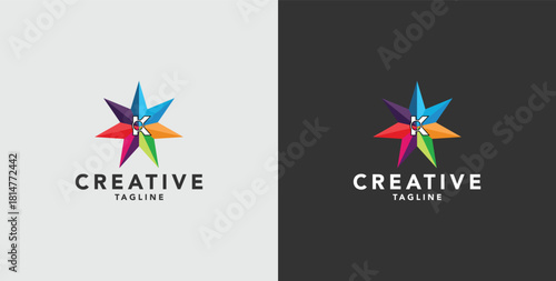 Digital colorful abstract icons, elements and symbols with initial K logo, template