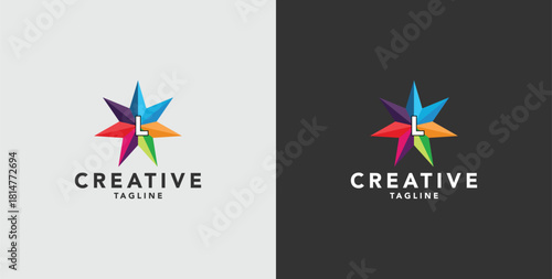 Digital colorful abstract icons, elements and symbols with initial L logo, template