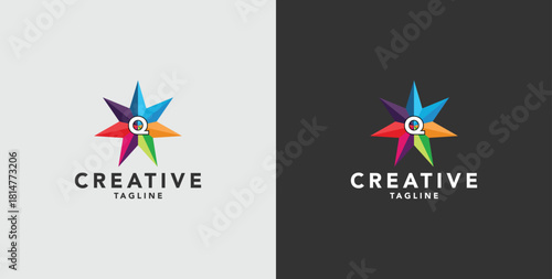Digital colorful abstract icons, elements and symbols with initial Q logo, template