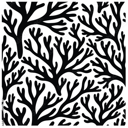 Black and white coral branch pattern for textile and wallpaper design