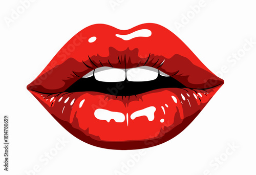 Vibrant Red Lips Illustration Showcasing Bold Artistic Expression and Glamorous Lip Makeup with Detailed Glossy Texture Accentuating a Stylish Statement