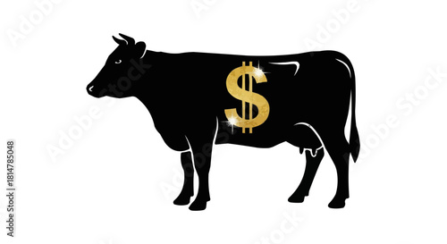 Cash cow concept featuring a profitable dairy cow with a gold dollar sign overlay design