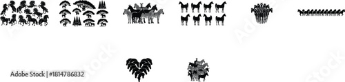 Silhouette collection of horses and trees Keywords: horse, silhouette, animal, equestrian