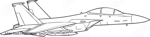 Outline vector illustration of a military fighter jet showcasing sleek design and aerodynamic features for aviation enthusiasts and technical projects