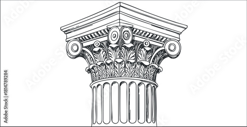 Detailed line art illustration of a classic Greek column capital, showcasing ornate architectural design elements for educational and artistic projects