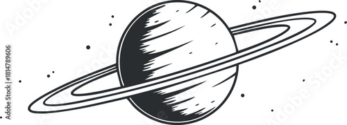 Outline vector illustration of a planet with rings, showcasing a minimalist space theme for educational and design projects