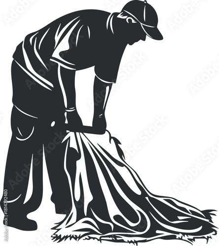 Silhouette vector illustration of a manual laborer working in agriculture, ideal for farming and gardening themes.