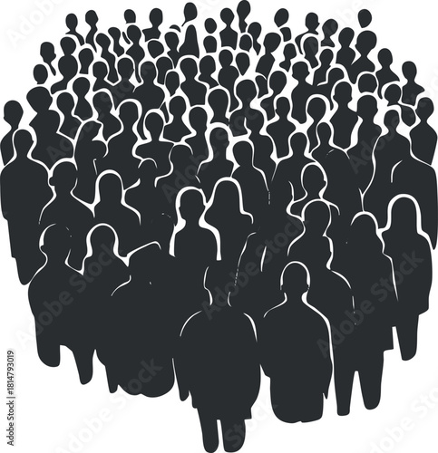 Silhouette vector illustration of a diverse crowd of people, ideal for social themes, community projects, or demographic studies