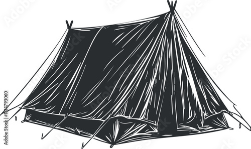 Hand-drawn vector illustration of a camping tent, ideal for outdoor adventure themes and travel-related designs