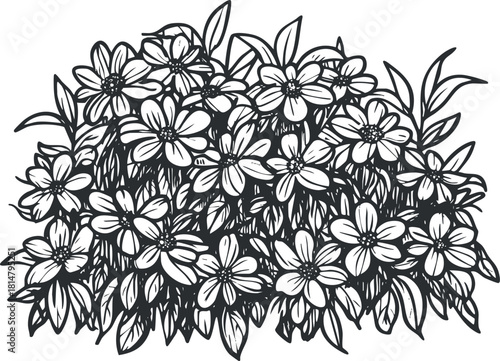 Hand-drawn floral vector illustration featuring a lush cluster of blooming flowers, ideal for decorative designs and nature-themed projects
