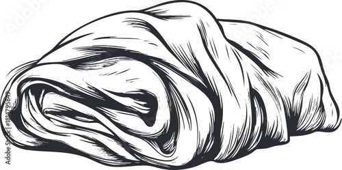 Hand-drawn vector illustration of a cozy, folded blanket for home decor and textile design projects