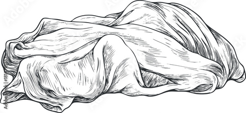 Detailed hand-drawn vector illustration of draped fabric, perfect for textile design and fashion projects