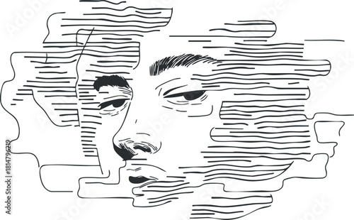 Abstract minimalist line illustration of a human face, featuring flowing lines and a modern aesthetic suitable for artistic projects