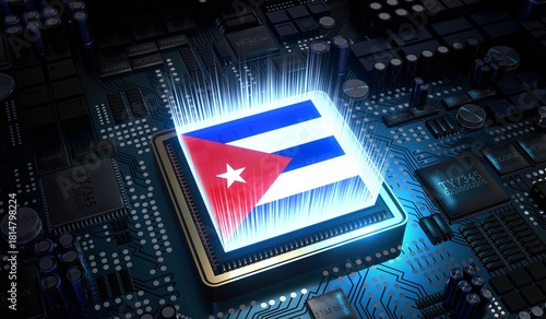 Photography Computer processor with flag of Cuba - 3D illustration
