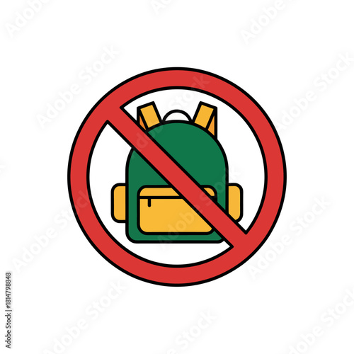No backpack allowed sign. restricted item symbol for public spaces.