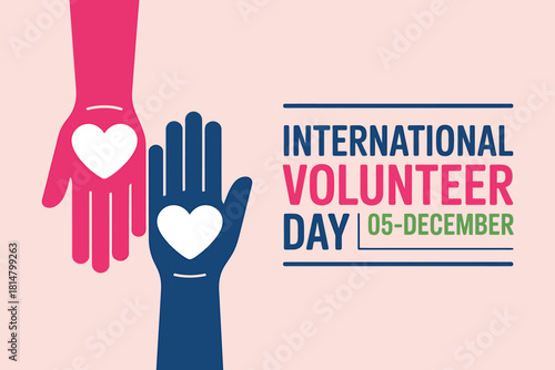 International volunteer day hands with hearts giving and caring